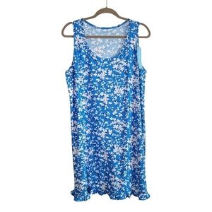 NWT Draper James blue floral sleeveless jersey knit ruffle hem lounge dress L/XL